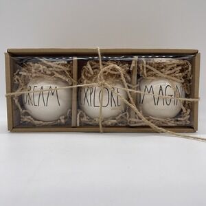 NEW Set of 3 Rae Dunn DREAM EXPLORE IMAGINE Ceramic Ornaments Christmas‎ Holiday
